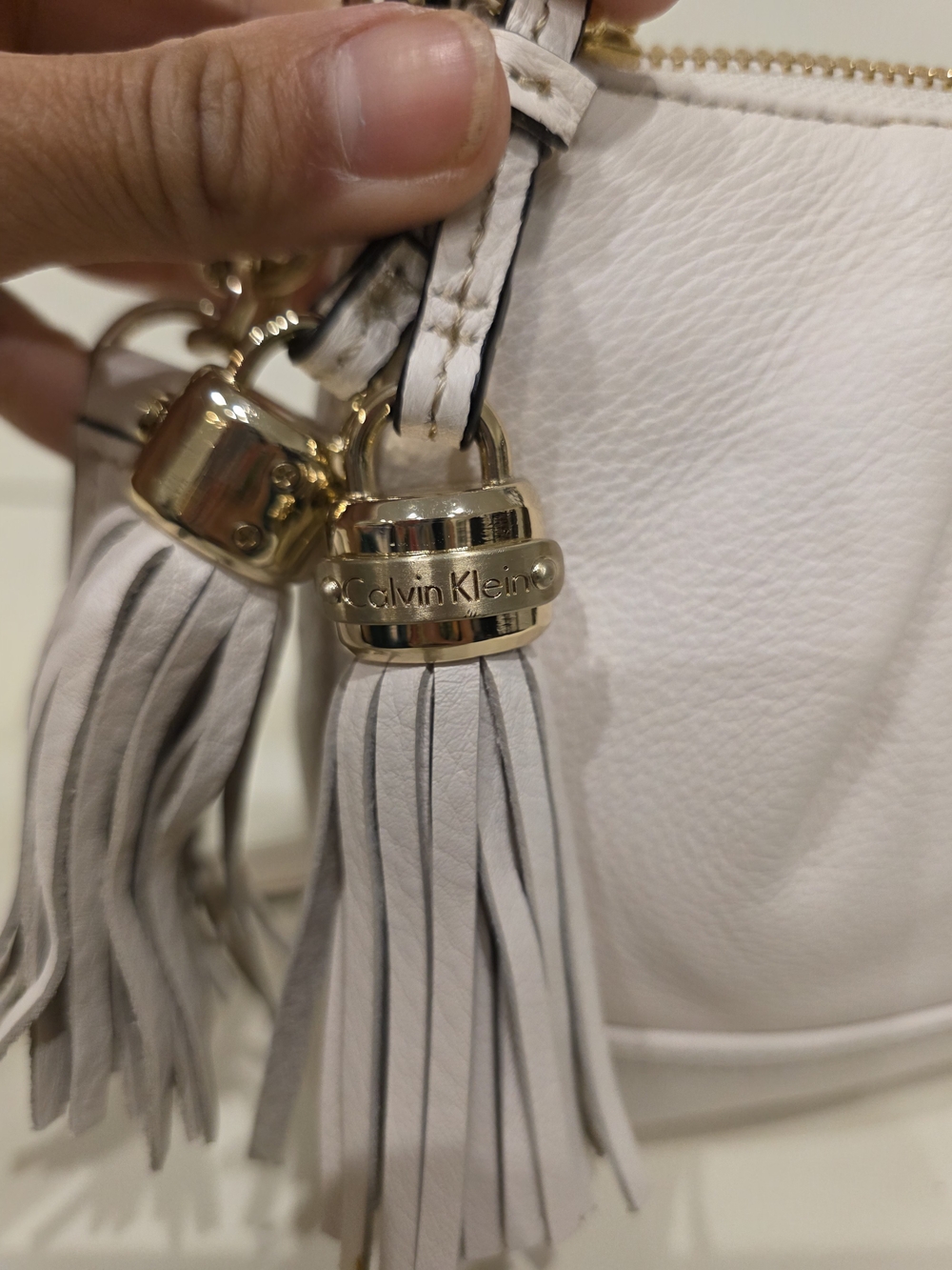 Calvin Klein Cream Leather Tassel Clutch - Picture 3 of 5